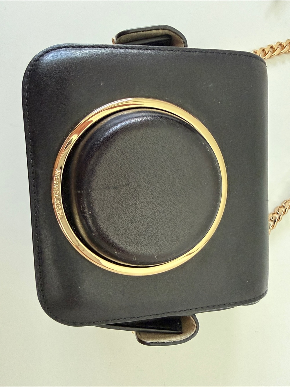 Michael Kors Black Leather Chain Crossbody Bag Gold Hardware